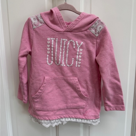 Juicy Couture Other - Juicy Couture 3T Girls Pink & White Kids Lace Hoodie Sweatshirt
